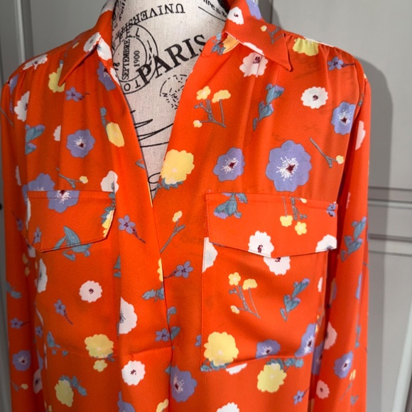 Ann Taylor Popover Orange Floral Camp Shirt Size M - Picture 3 of 7